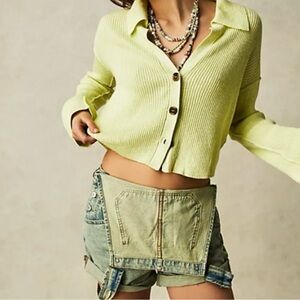 Free People Ella Sweater Light Green Button Up